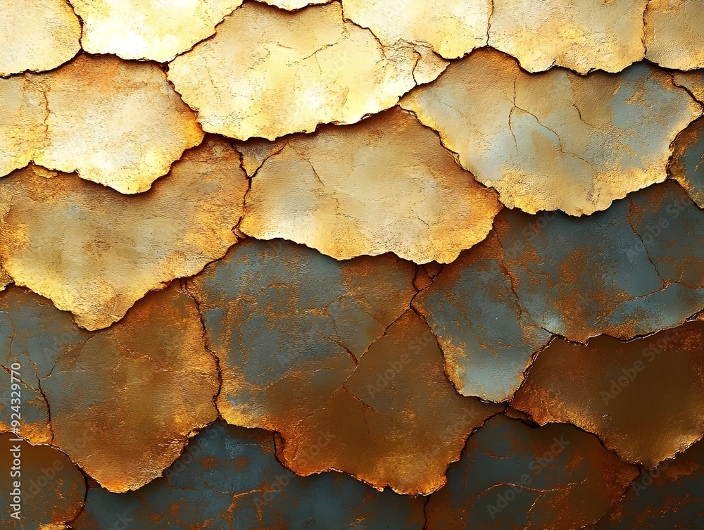 Cracked layers of gold and bronze tones over a dark base, creating a textured, metallic abstract pattern with varying shades and highlights. Cracked layers of gold and bronze tones over a dark base, creating a textured, metallic abstract pattern with varying shades and highlights.