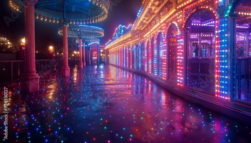 Disneyland illuminated at night, showcasing vibrant lights.