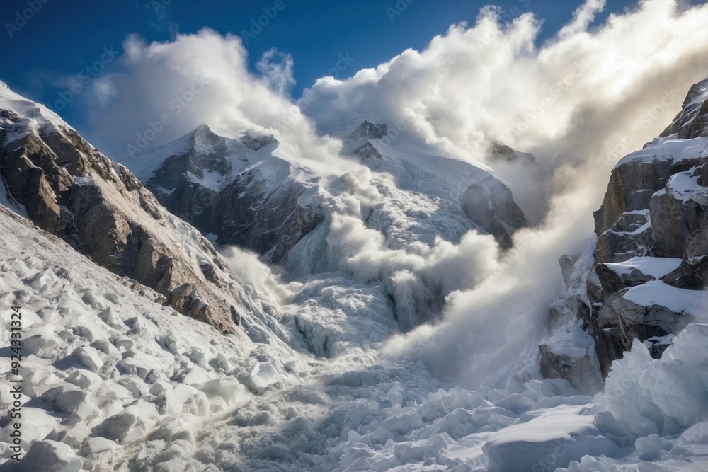 Obraz premium Massive Avalanche Rushing Down a Mountain Slope