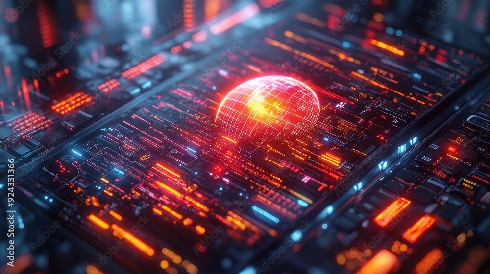 Futuristic Circuit Board with Globe. Futuristic Circuit Board with Globe.