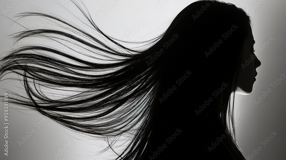 Contour of Long Hair, Emphasizing the Graceful Flow and Shape Contour of Long Hair, Emphasizing the Graceful Flow and Shape