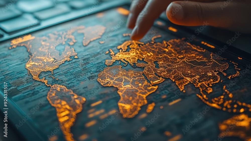 Global Connection - World Map on Tablet. Global Connection - World Map on Tablet.