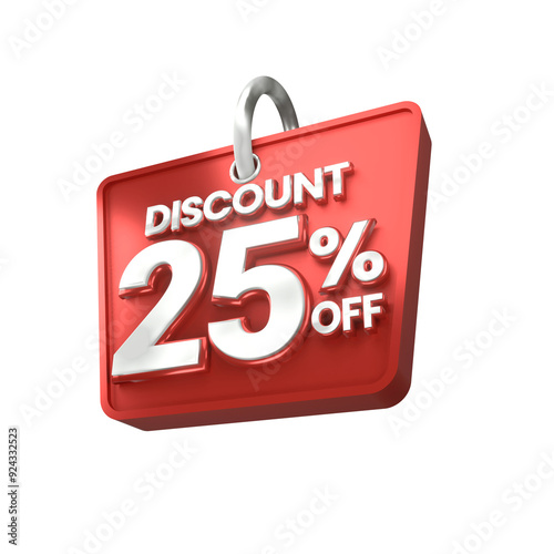 3d sales red and white discount price tag for composition 25 percent, amazing for product promotion