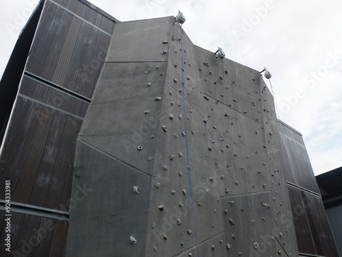 Giant concrete artificial rocks wall for rock climbing activity.