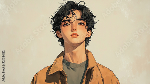 レトロな昭和アニメ風の若い男性イラスト