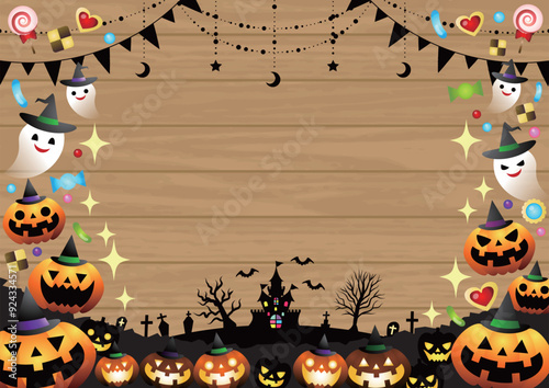 ハロウィンボード、かわいい、イラスト、背景、フレーム、横