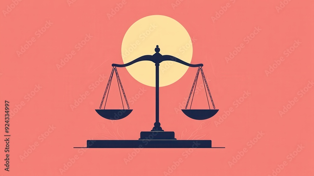 Balance Scales with Sun and Minimalist Design.