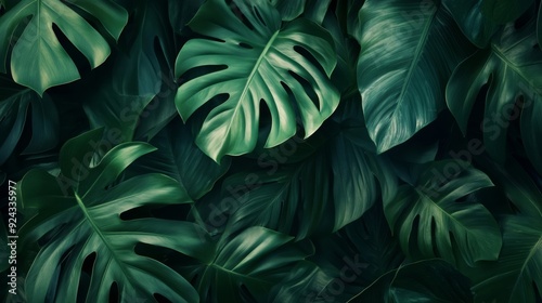 Lush Tropical Foliage Overlapping in Rich Green Tones