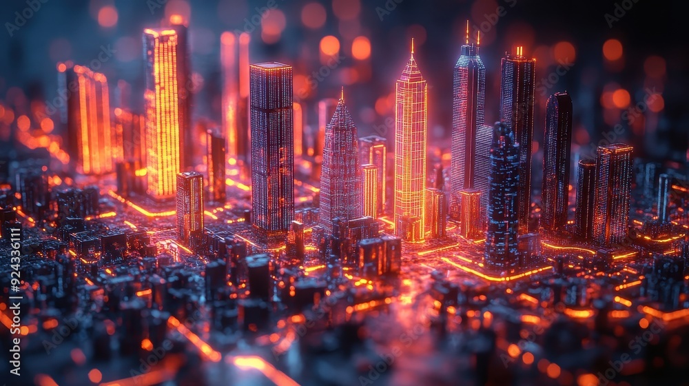 Futuristic Cityscape with Glowing Towers. Futuristic Cityscape with Glowing Towers.