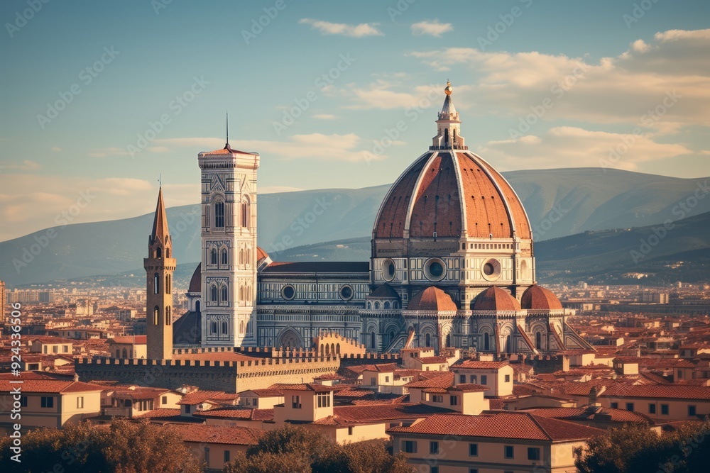 Fototapeta premium Golden Horizons Florence’s Cathedral in Filtered Elegance