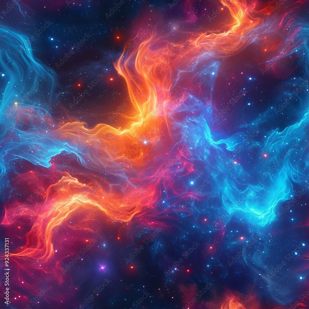 Seamless pattern of neon nebula clouds, adding ethereal and colorful elements to the cosmic desig Seamless pattern of neon nebula clouds, adding ethereal and colorful elements to the cosmic desig