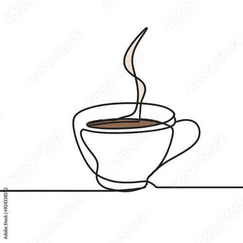 Cup of coffee a, Hot beverage. Continuous line drawing.