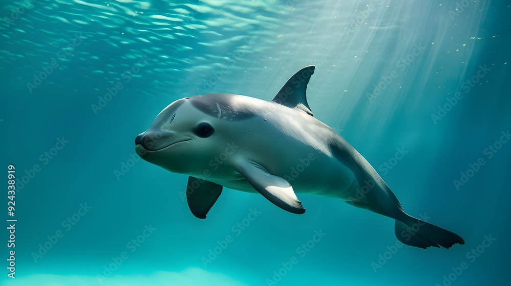 Fototapeta premium Graceful Dolphin Swimming in Vibrant Underwater Seascape