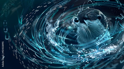 Graceful Otter Gliding Through Underwater Waves in Dynamic Ocean Scene