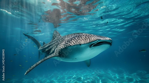 Graceful Whale Shark Gliding Through Crystal Blue Tropical Ocean Waters