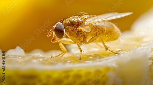 Closeup of Vibrant Fly with Compound Eyes and Delicate Wings in Bright Sunlight