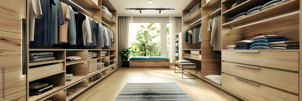 Fototapeta premium Modern Walk-In Closet Interior Design 3D Illustration