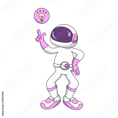 astronaut get idea, Cartoon Vector Icon Illustration. Flat Cartoon Style. Icon Concept Isolated Premium Vector.