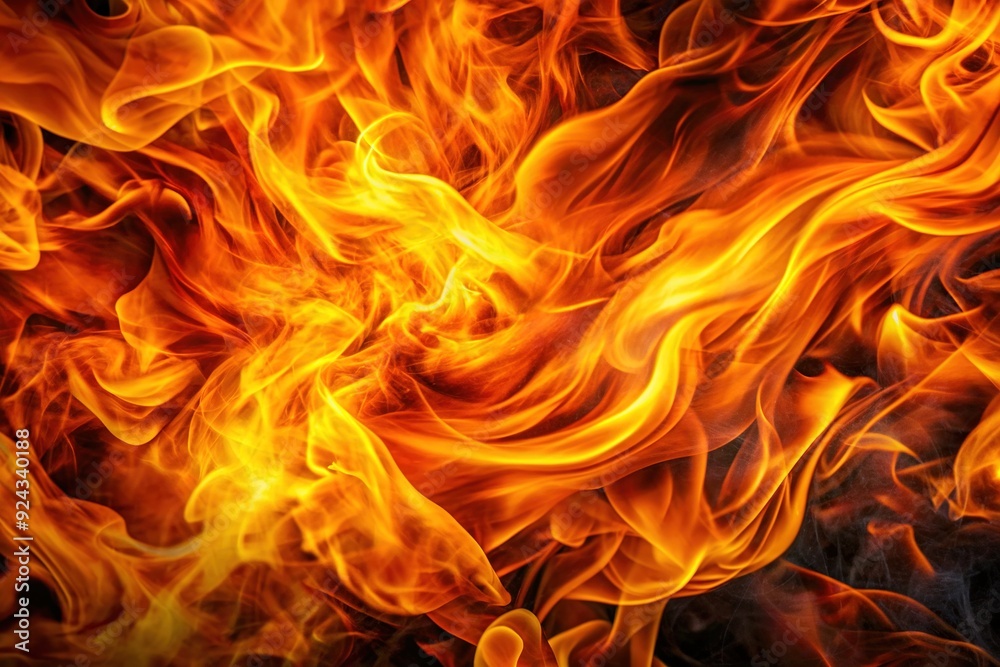 Vibrant, swirling flames produce a mesmerizing abstract texture, with intense orange and yellow hues dancing across a dark background, evoking passion and intensity. Vibrant, swirling flames produce a mesmerizing abstract texture, with intense orange and yellow hues dancing across a dark background, evoking passion and intensity.