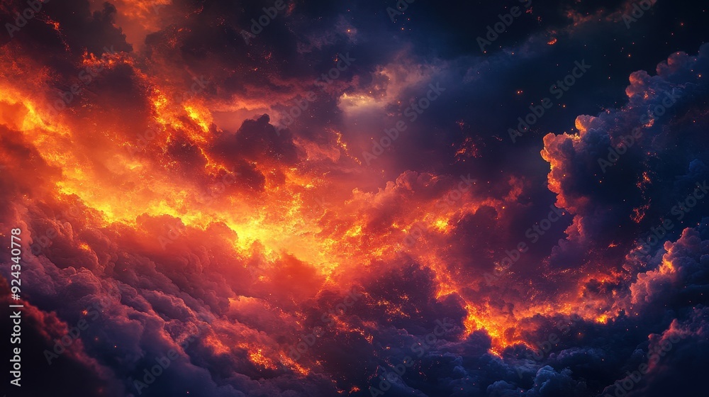 Witnessing the mesmerizing beauty of a dark and glowing sky with fire and smoke Witnessing the mesmerizing beauty of a dark and glowing sky with fire and smoke