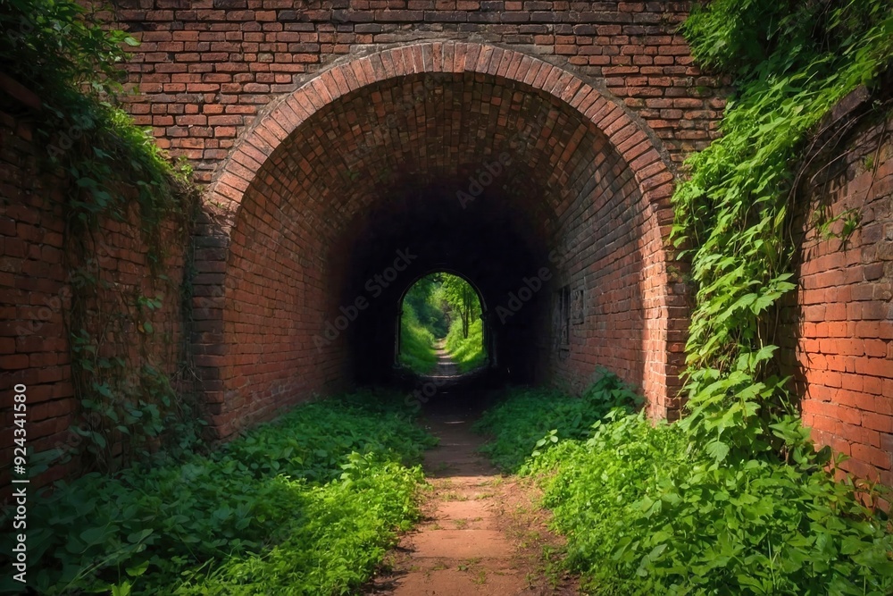 Fototapeta premium Historic Brick Railway Tunnel with a Rustic Charm