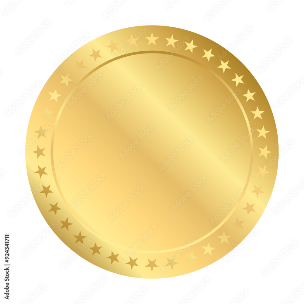 Gold medal winner, Golden Gradient Badge Round circle Realistic Vector with Stars Decorations for winner sports awards, medallions for champion, anniversary jubilee celebration Gold medal winner, Golden Gradient Badge Round circle Realistic Vector with Stars Decorations for winner sports awards, medallions for champion, anniversary jubilee celebration