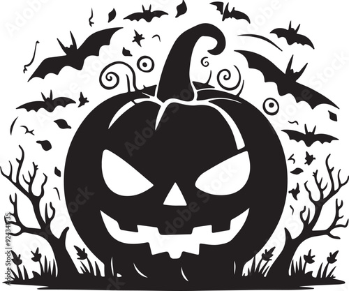 halloween background vector style silhouette with pumpkin and bats