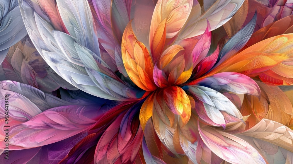 A delicate and intricate pattern of abstract petals each one unique in shape and color coming together to form a stunning visual A delicate and intricate pattern of abstract petals each one unique in shape and color coming together to form a stunning visual