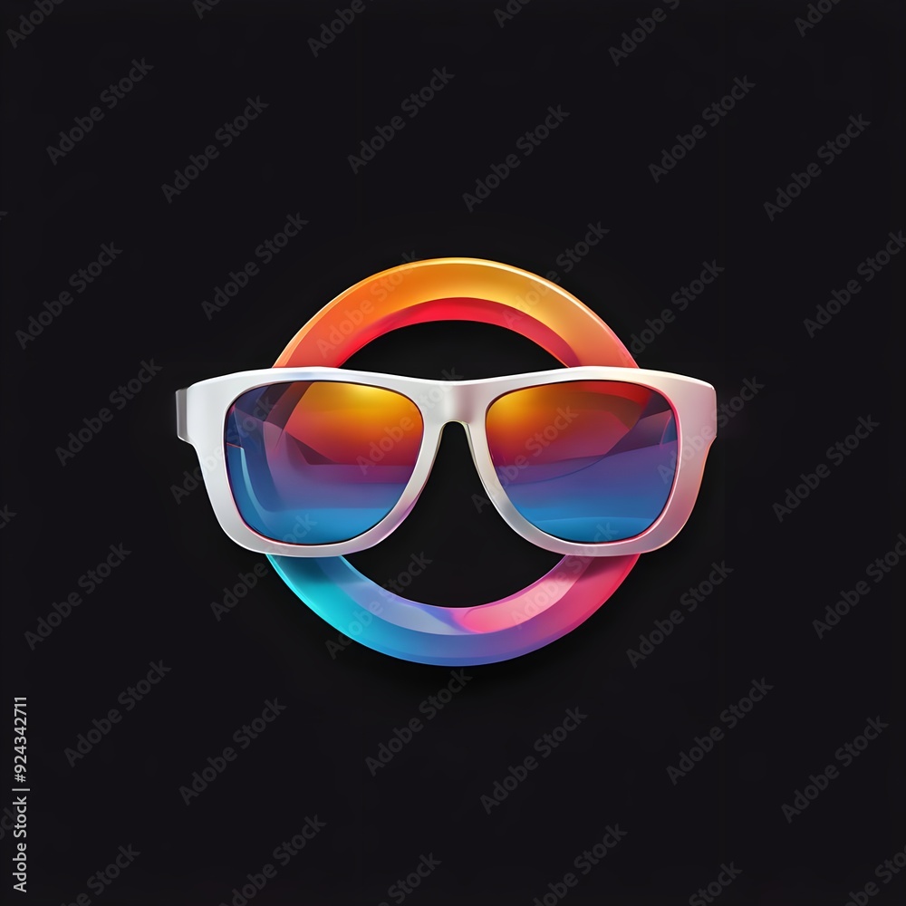 Stylish sunglasses with a multi-colored lens on a white background Stylish sunglasses with a multi-colored lens on a white background