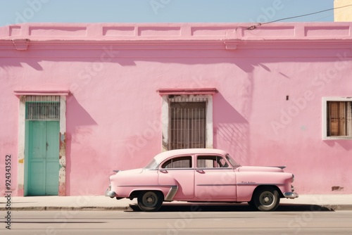 Vintage Charm An Old Pink Car in Hispanicore Style photo