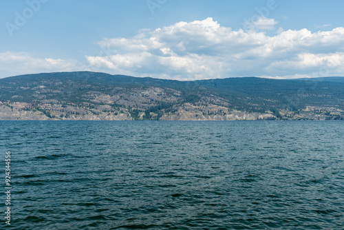 summer time July Okanagan Lake British Columbia Canada water landscape sky with clouds