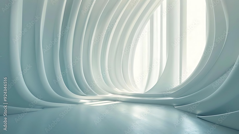 Abstract 3D Render of Curved White Walls with Light Coming Through Window Abstract 3D Render of Curved White Walls with Light Coming Through Window