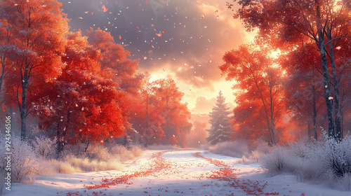 Nature and Landscape Backgrounds.Seasonal variations like autumn foliage or winter snow scenes.Generative Ai Illustratrions.