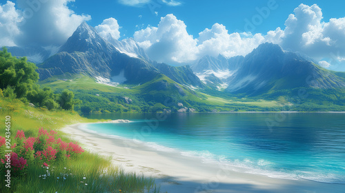 Nature and Landscape Backgrounds.High-resolution images of mountains, forests, and beaches.Generative Ai Illustratrions.