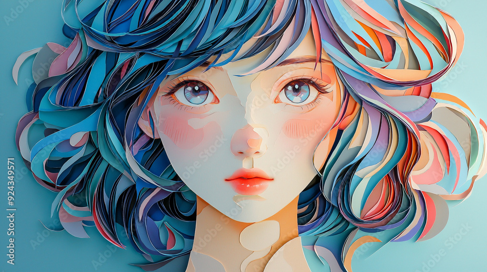 ペーパーアートで描かれた若い女性のイラスト ペーパーアートで描かれた若い女性のイラスト