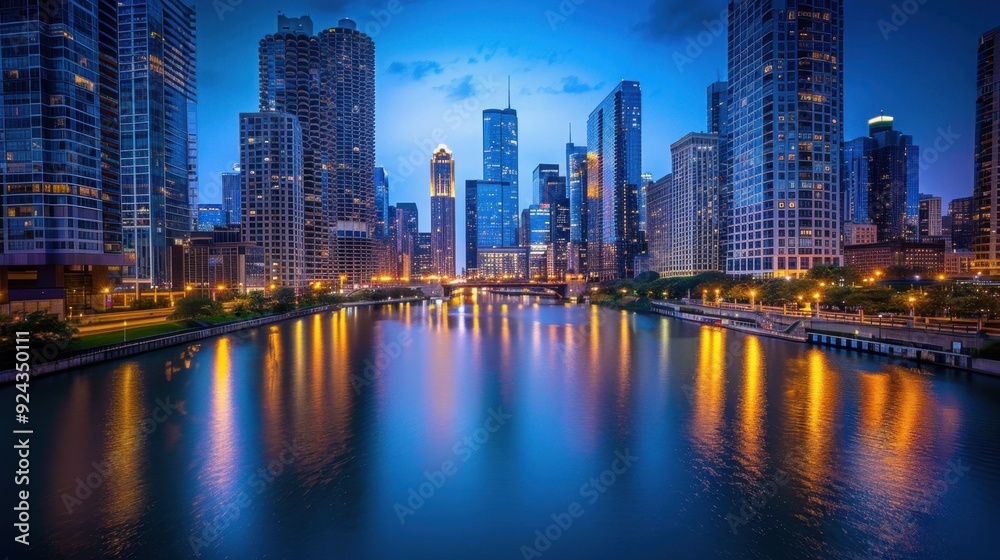 Naklejka premium Nighttime Photography: Discover the beauty of the night with your camera. Snap long-exposure photos of city lights, star trails, or lit landmarks, revealing the night’s unique charm.