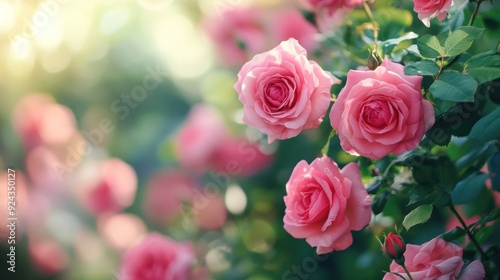 Blooming Pink Roses in a Garden