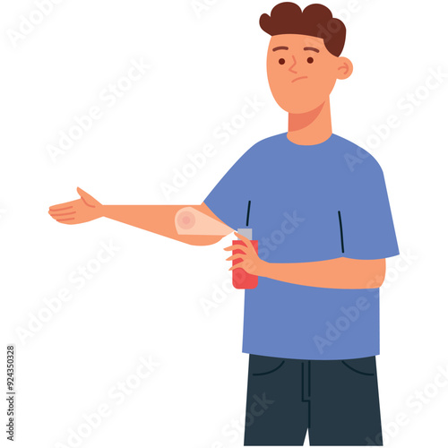 man spraying insect repellent
