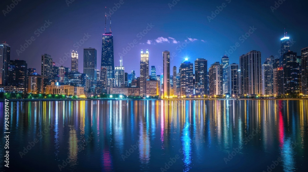 Fototapeta premium Nighttime Photography: Grab your camera and explore night scenes. Capture long-exposure shots of city lights, star trails, or illuminated landmarks for stunning nighttime images. 