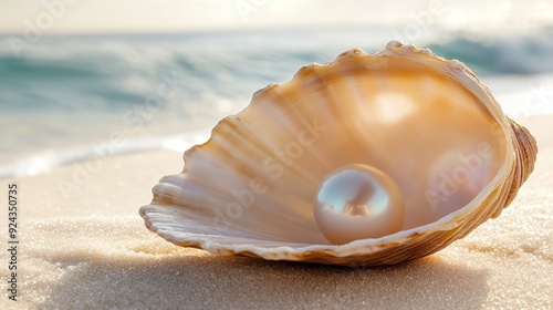 Open Seashell Mollusk with a Pearl Inside, Showcasing Natural Elegance and Beauty