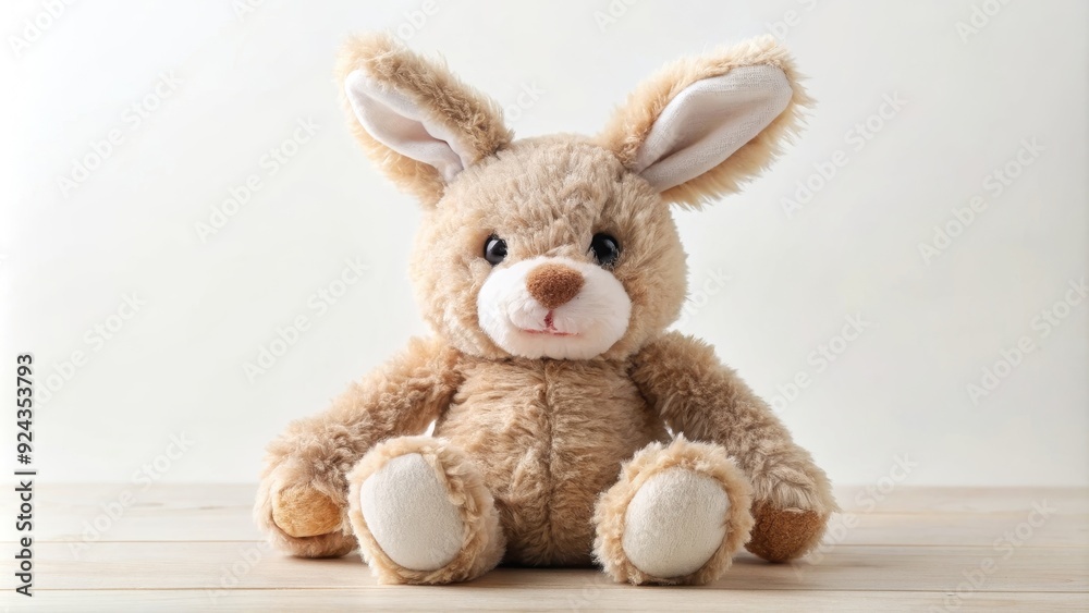 Fototapeta premium Cute and fluffy bunny rabbit stuffed toy perfect for children's playtime or nursery decor, bunny, rabbit, stuffed toy, animal