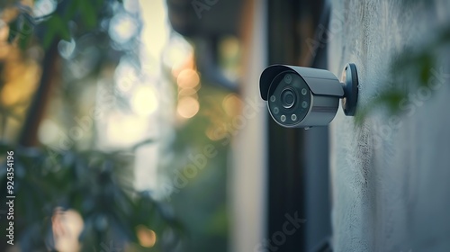 Obraz na płótnie A smart home security camera fixed to the outside wall side w salonie
