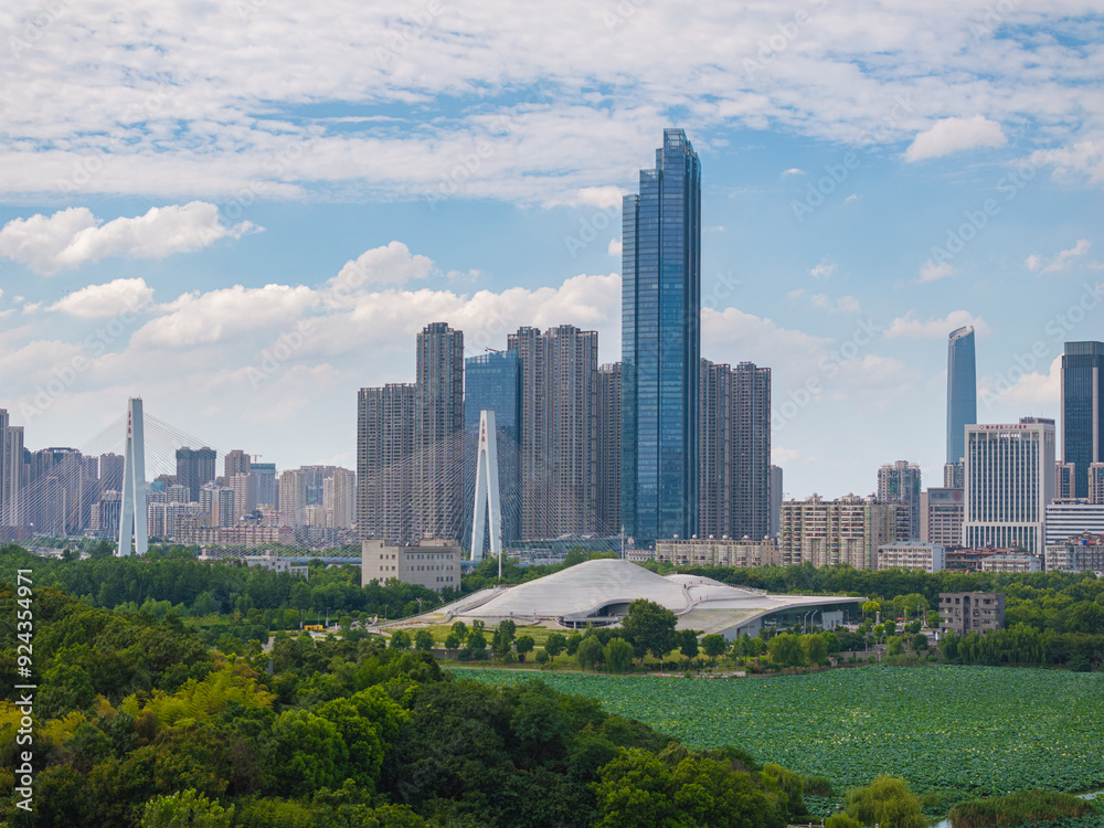Fototapeta premium Skyline view of Wuhan City landmark