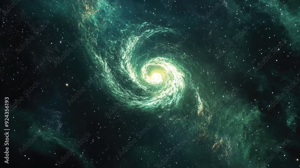 A Green Spiral Galaxy with Stars in a Dark Night Sky A Green Spiral Galaxy with Stars in a Dark Night Sky