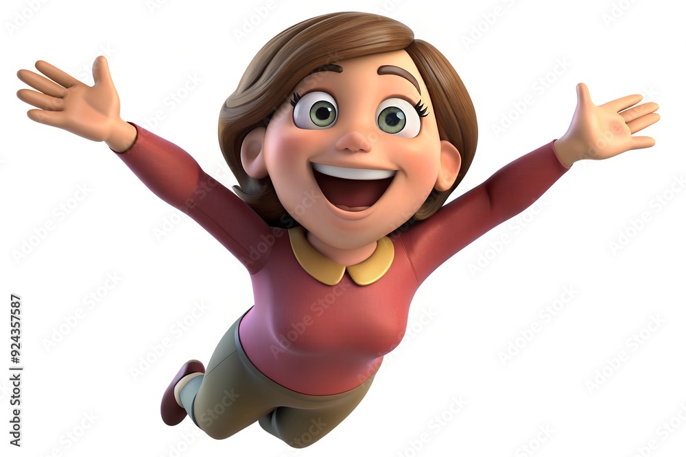Smiling Cartoon Woman with Arms Outstretched Smiling Cartoon Woman with Arms Outstretched