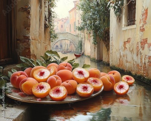 Bellini Peach slices Venetian canal setting for a   165 tomato, food, vegetable, red, fresh, fruit, ripe, healthy, green, organic, vegetarian, isolated, tomatoes, diet, ingredient, salad, raw, freshne photo