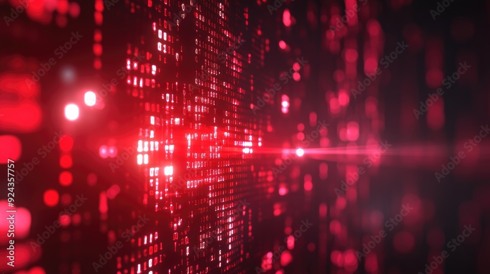 Abstract Red Binary Code Background with Bokeh Lights Abstract Red Binary Code Background with Bokeh Lights