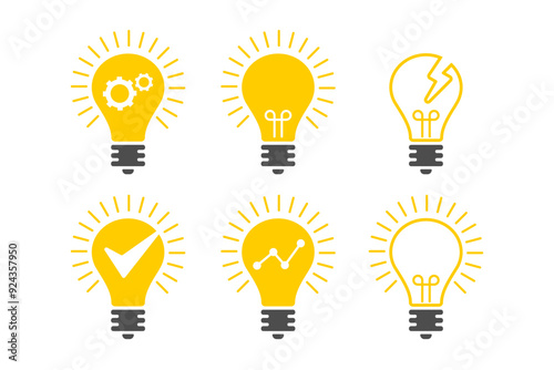 Set of light bulb represent effective business idea 