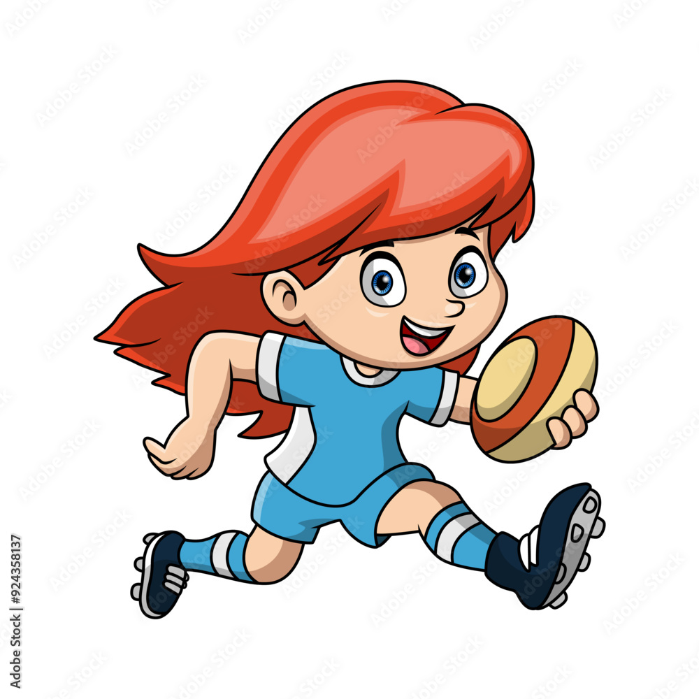 Cute girl cartoon playing rugby Cute girl cartoon playing rugby