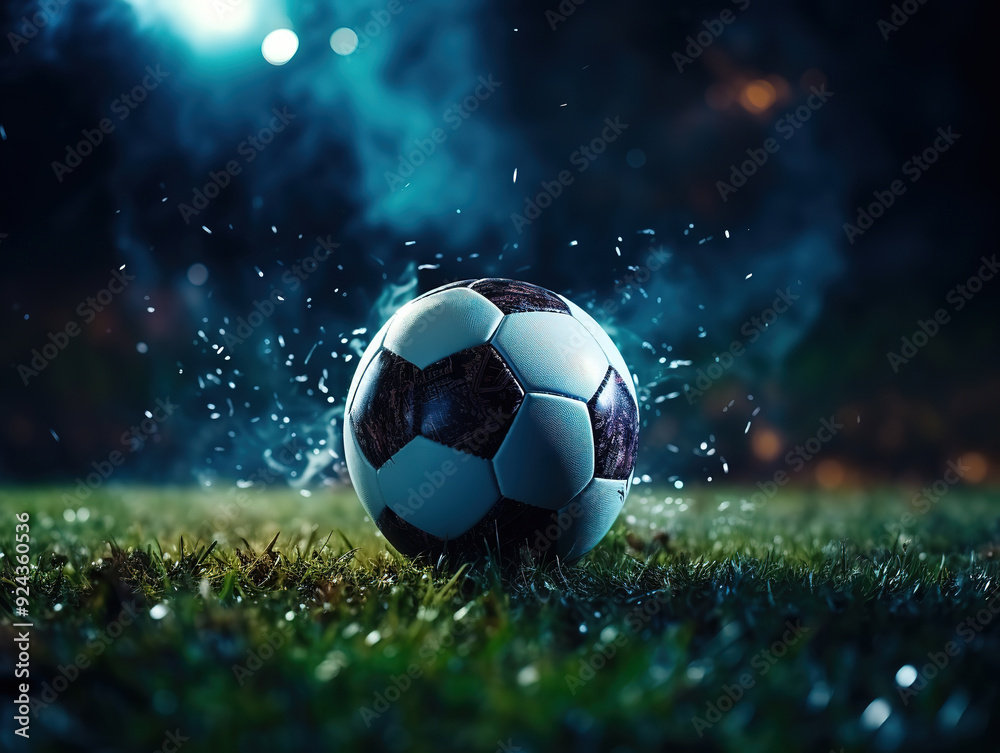 Fototapeta premium Fantastic Goalkeeper saves ball in a soccer match in a large stadium at night